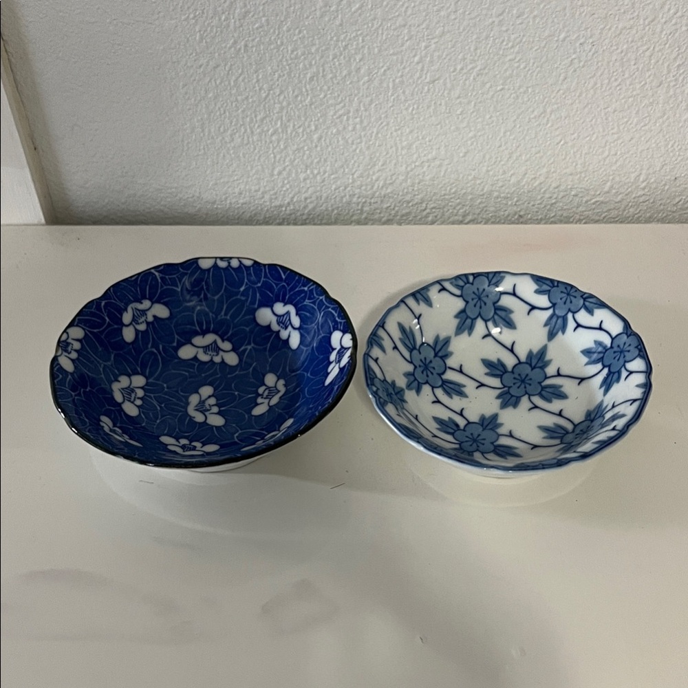 Pier 1  Set of Two Blue and White Paisley Floral Ramekins